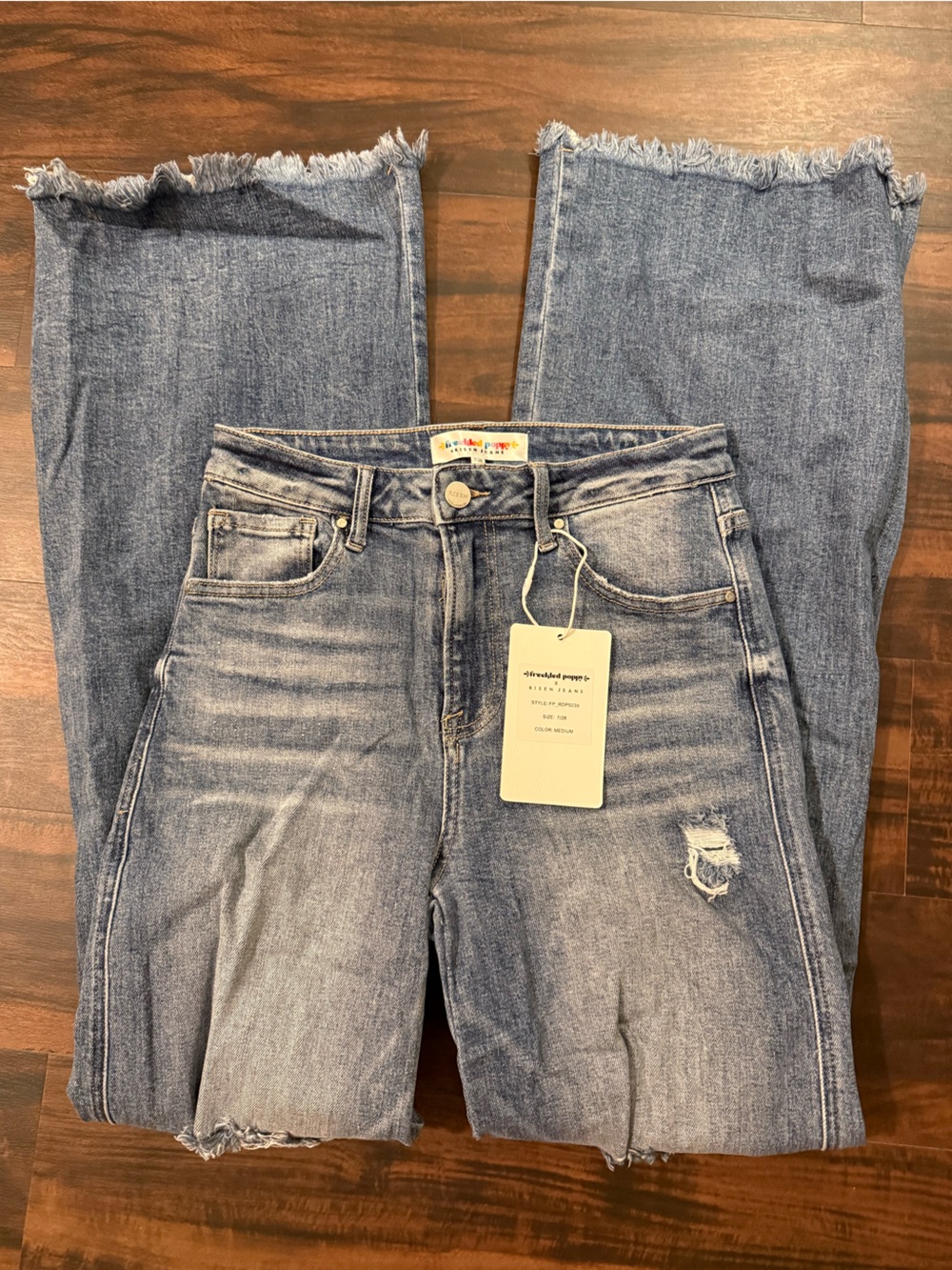 Freckled Poppy Risen Distressed Flare Bottom Jeans NWT! - Picture 5 of 6